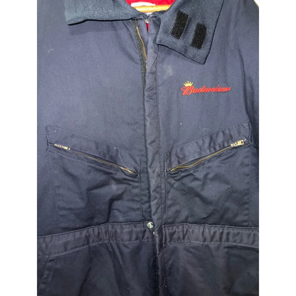 Riverside Budweiser Insulated Coveralls Men XL Navy Quilted Lined vtg Y2k nascar